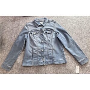 Croft & Barrow Jacket Womens Medium Blue Denim The Classic Stretch Button Front